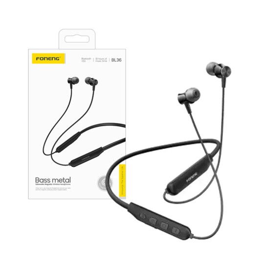 Foneng Bluetooth Neckband Earphones BL36 130mAh Black Foneng Bluetooth Neckband Earphones BL36 130mAh Black